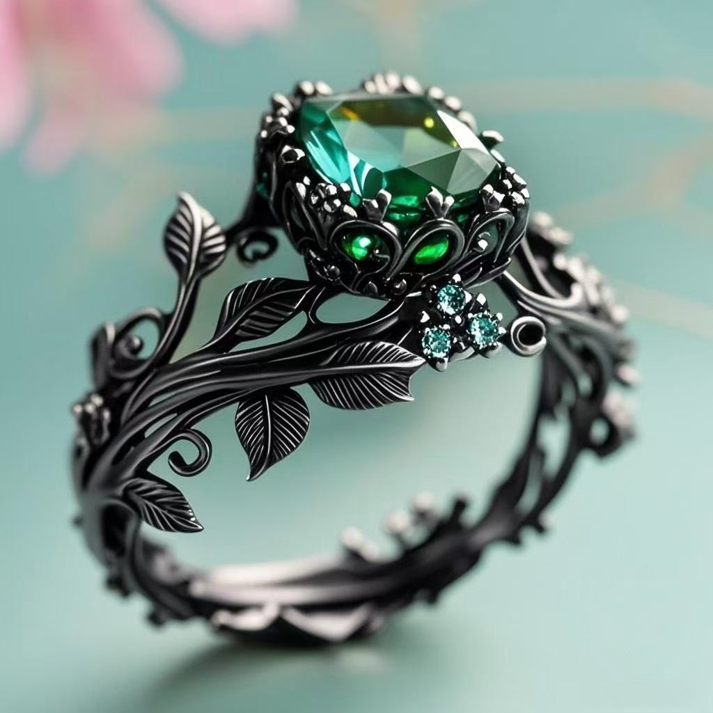 Prsten s přírodním zeleným krystalem – vintage design, dokonalý dárek k Vánocům.✨✨