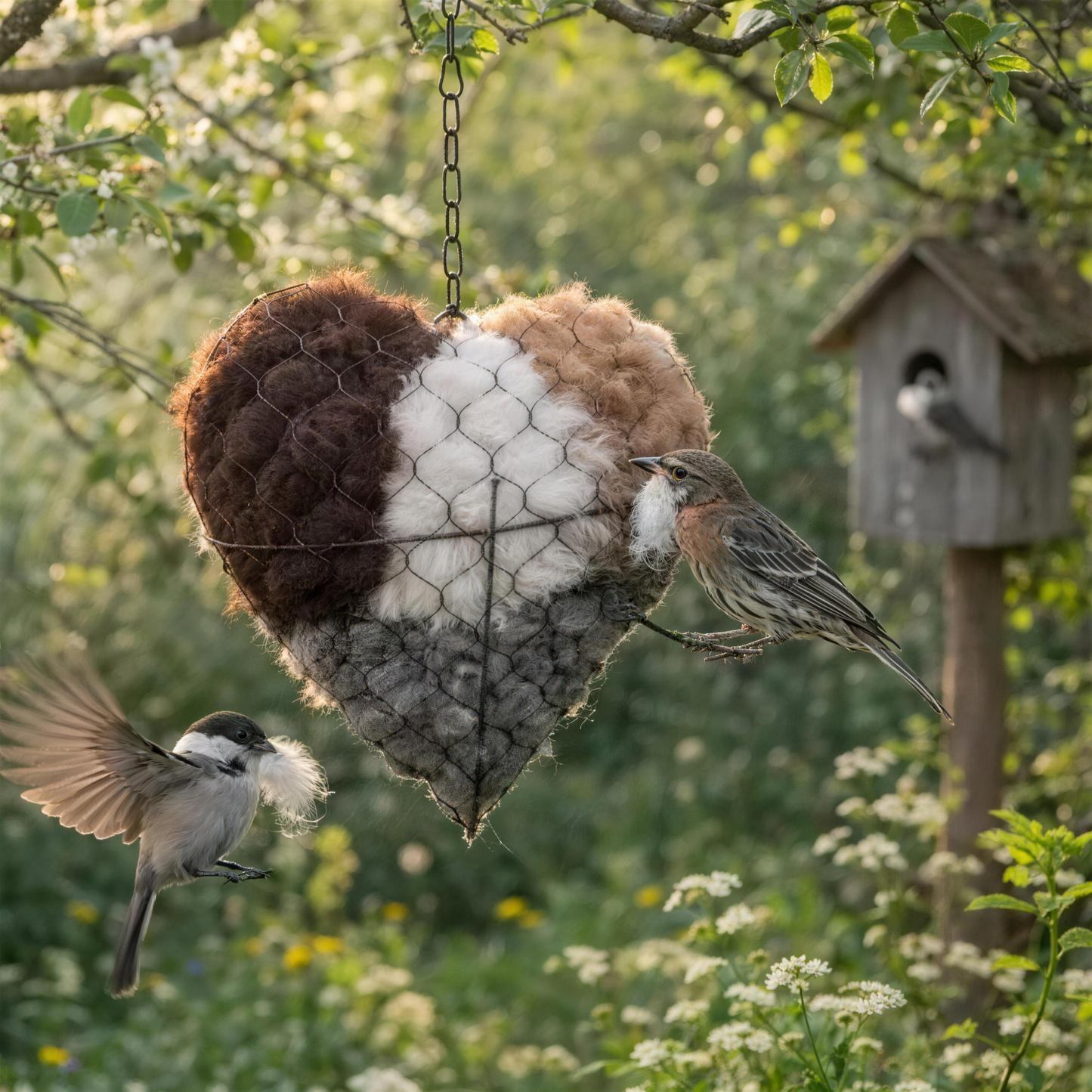 Ručně vyráběné srdce z alpaky 🐦 – přírodní hnízdní stanice pro zahradní ptáky