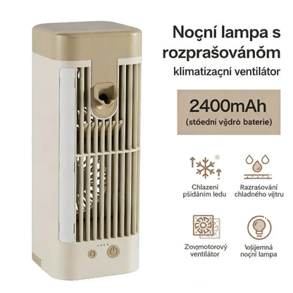 ❄️ USB Stolní Ochlazovač Vzduchu s Rozprašovačem a LED Nočním Světlem – Možnost Přidání Ledu pro Okamžité Ochlazení